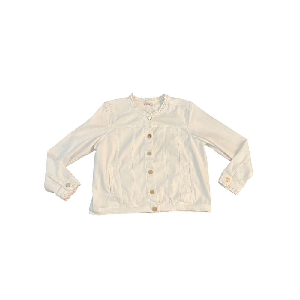 Kate & Sam Women Denim Ruffle Collar Jacket Size XXL gold Buttond